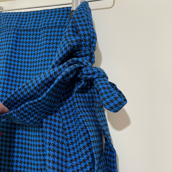 Hush Zuri Blue Black Houndstooth Check Ruffle Frill Wrap Skirt Size 10 Midi - Picture 6 of 9